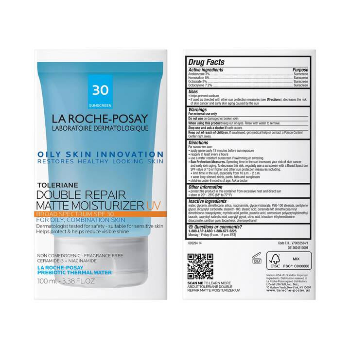 Toleriane Double Repair Matte Face Moisturizer SPF 30 for Oily Skin 100ml