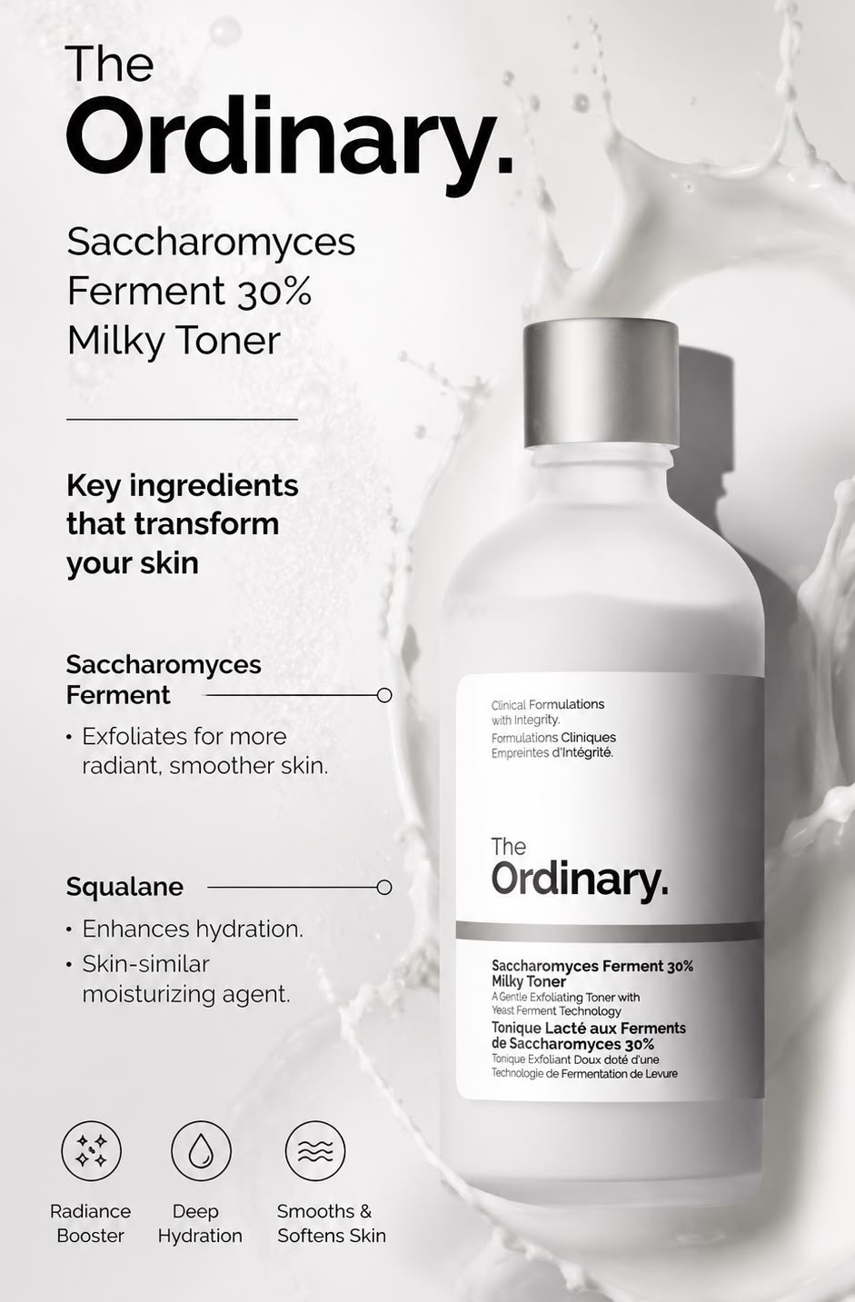 Saccharomyces Ferment 30% Milky Toner for Gentle Exfoliation and Hydration 100ml